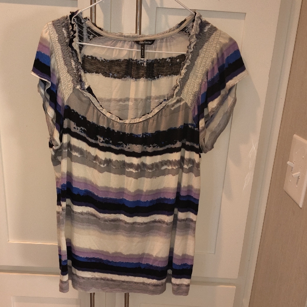 New Directions Purple and Black Striped Blouse